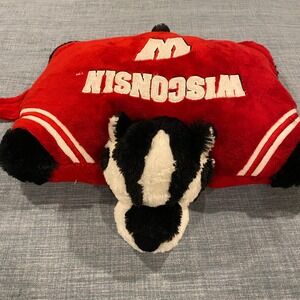 Pillow Pets Wisconsin Badgers Bucky Mascot Plush Folding Pillow Red White Black